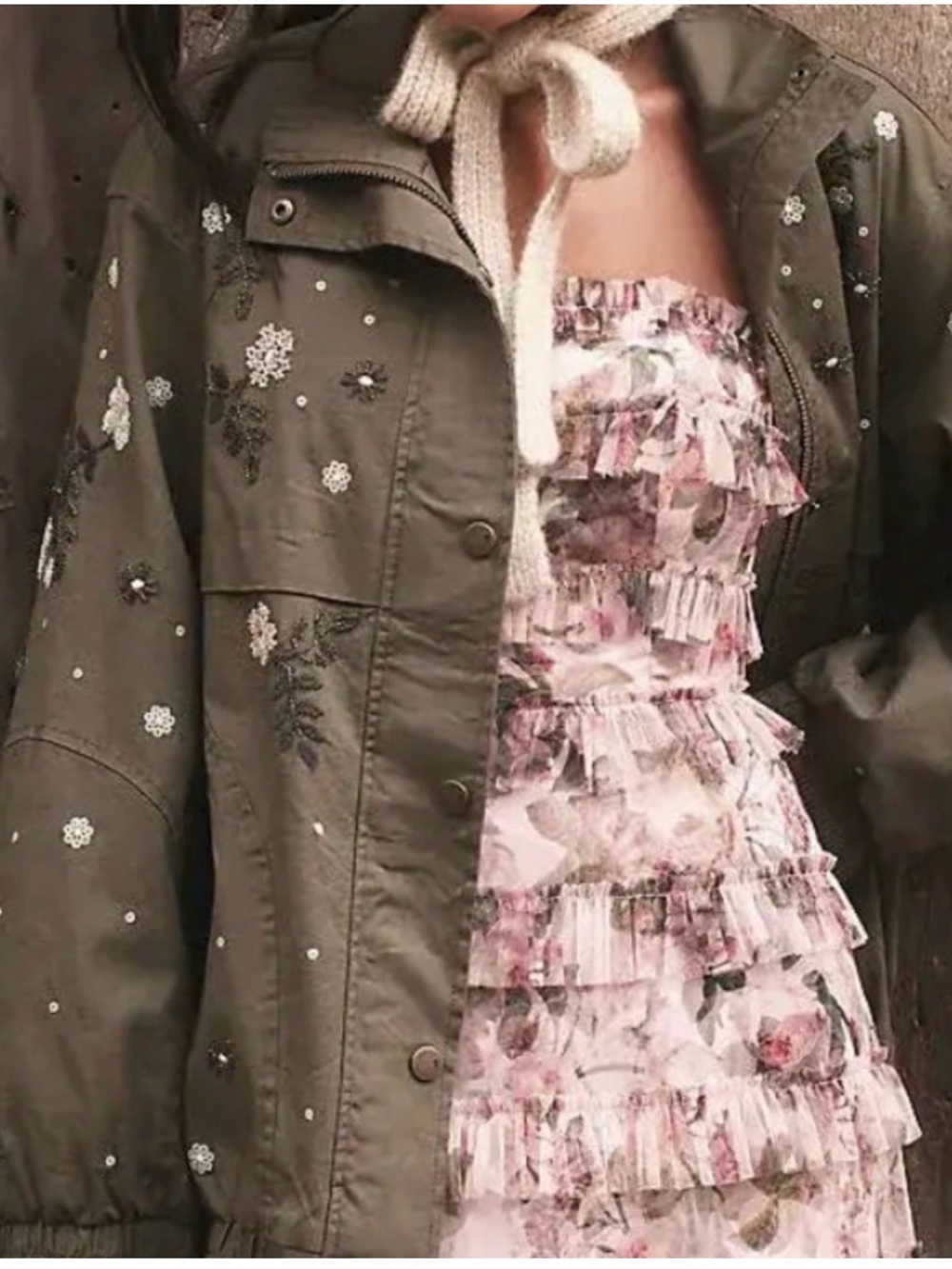 Anthropologie Pilcro - NWOT - Army Green Beaded Embroidered Utility Jacket